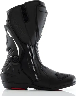 A black motorcycle boot shown from the side against a white background.