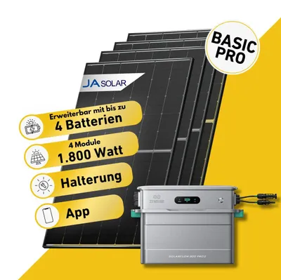 Produktbild von Balkonstrom Balkonkraftwerk 1800W Solaranlage mit Speicher | Blechdachhalterung |2xSolarmodul Bifazial | Zendure SolarFlow 800 Pro