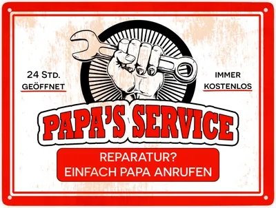 Produktbild von Papa's Service Metallschild XXL in 28x38 cm mit Werkstattmotiv