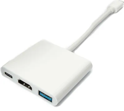 Produktbild von SYSTEM-S USB Hub 3.1 Typ C Stecker zu Buchse, 4K HDMI Buchse 3.0 Typ A Buchse 10 cm Weiß