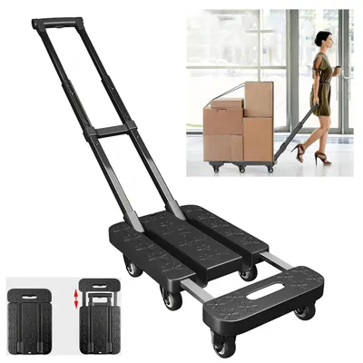 Produktbild von Bollerwagen, Transportwagen, 6 Rollen, verstellbarer Plattformwagen 60-80 kg, Paketwagen Klappwagen mit Teleskopstange, Rutschfest, Transporthilfe