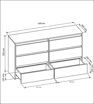 Produktbild von Funktionale Kommode 120 cm mit 6 Schubladen und viel Stauraum