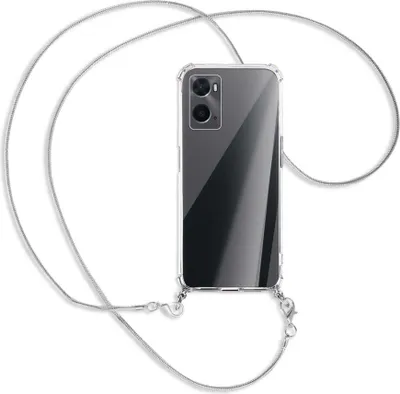 Produktbild von Handykette Backcover-Schutzhülle mit Band (Metall silberfarben) für Oppo A76 - silberfarbene Kette Snake