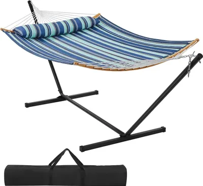 Produktbild von Yaheetech Hängematte Hammock mit Gestell & Kissen XXL Doppelhängematte mit Ständer bis 216 KG Belastbar für 2-3 Personen höhenverstellbar