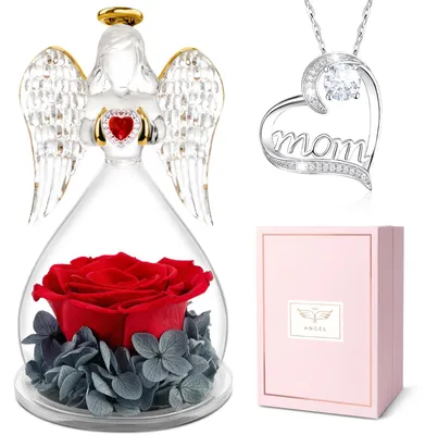 Ewige Rose mit Engel – Geschenk für Mama, echte Rose im Glas