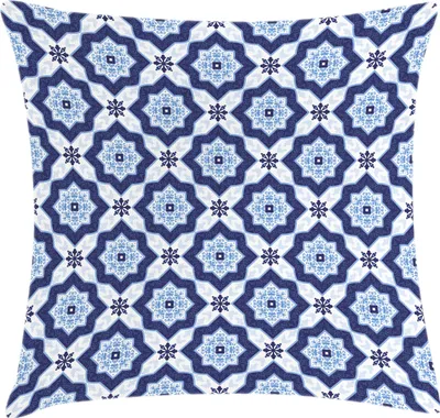 Produktbild von ABAKUHAUS Blau Kissenbezug, Traditionelles Portugiesisches Azulejo Fliesen Weinlese Kunst Blumenmosaik Muster, 45 x 45 cm, Dunkelblau