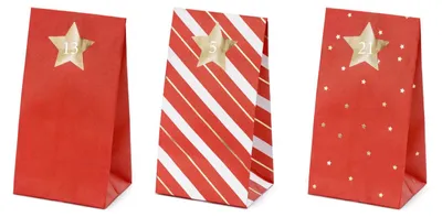 Adventskalender-Tüten rot, 24 Stück, DIY, 8x18x6,5 cm