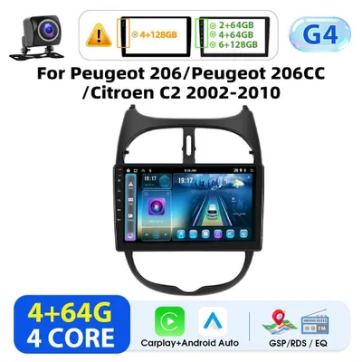 Image de Autoradio Peugeot 206/206CC - Android 2-DIN - Écran tactile 23 cm - CarPlay sans fil - RAM 4 Go, ROM 64 Go - Navigation GPS - Caméra de recul - Rouge