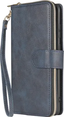 Produktbild von Für Samsung S10/S20/S10E/ S10 Plus Kunstleder Handyhülle Reißverschluss Tasche + Handschlaufe blau