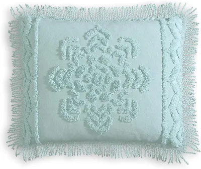 Imagen del producto de Home Fashions, funda de cojín estándar, azul, diseño "Lotus Medallion", 100% algodón chenille, suave, acogedora, ligera, con flecos