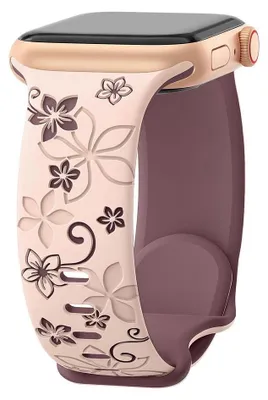 Image de Bracelet pour Apple Watch 38mm-40mm-41mm Series 9 8 SE 7 6 5 4 3 2 1 / Serie 10/11 (42mm) Silicone Souple Rose Motif Fleur