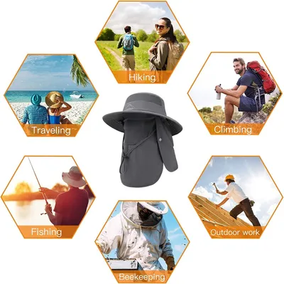 Produktbild von Sonnenhut mit breiter Krempe, Mesh, abnehmbarer Nackenflap, UV-Schutz, uni