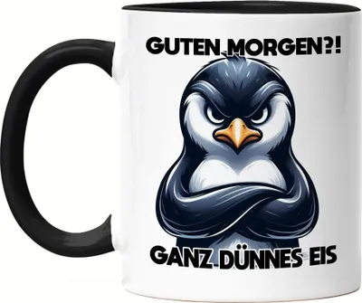 Produktbild von Guten Morgen Ganz dünnes Eis Tasse Schwarz Arbeit Lustige Sprüche Morgenmuffel