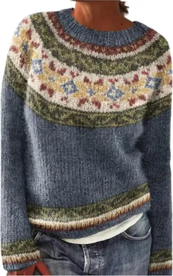 Produktbild von ASKSA Damen Pullover Elegant Rundhals Sweatshirt Casual Winterpullover mit Aufdruck Gestrickter Pullover Warme Bequem Langarm Mode Autumn Winter Oberteile,Seeblau,5XL