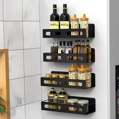 Magnetisches Gewürzregal für Kühlschrank, 4 Stück, schwarz