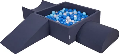 Produktbild von KiddyMoon spielplatz aus schaumstoff mit quadrat bällebad (300 bälle) ballgruben für babys spielbad hindernisläufen, hergestellt in der eu, dunkelblau:babyblue/blau/perle