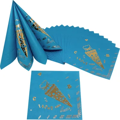 Produktbild von Oblique Unique 20 Servietten für Schuleinführung Schulanfang Einschulung Deko ABC Zuckertüte Motiv für Jungs blau