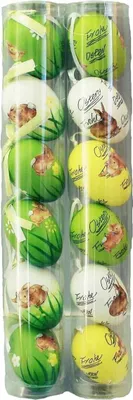 Produktbild von HAAC 12 Stück Ostereier Deko Eier Eierset Ostern bunt mit Hase Kunststoff 6 cm