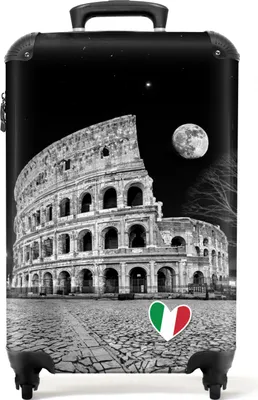 Produktbild von NoBoringSuitcases.com® Koffer Handgepäck Trolley Rollkoffer Kleine Reisekoffer mit 4 Rollen - Kolosseum - Italien - Nacht - Schwarz und weiß - Cabin Size < 55x40x23 cm & 55x40x20 cm - Fotokoffer - Kabinenkoffer - BoardgepäckHandgepäck Koffer 55x35x20 cm, 36L,