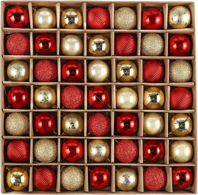 Produktbild von 49 Stück Weihnachtskugeln - 3 cm Kunststoff Christbaumkugeln in glänzendem Rot und Gold, ideal für festliche Baumschmuck