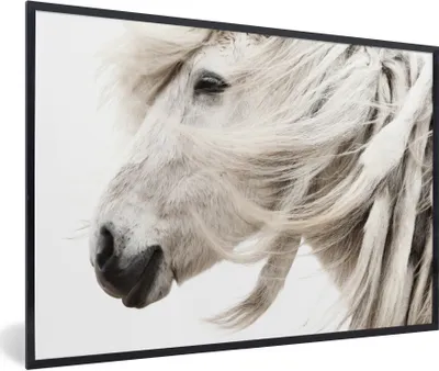 Produktbild von MuchoWow® Gerahmtes Poster Pferd - Grau - Weiß 90x60 cm - Poster mit Schwarzem Bilderrahmen Wandposter Rahmen Foto Bilder - Fotorahmen - Foto-Plakat