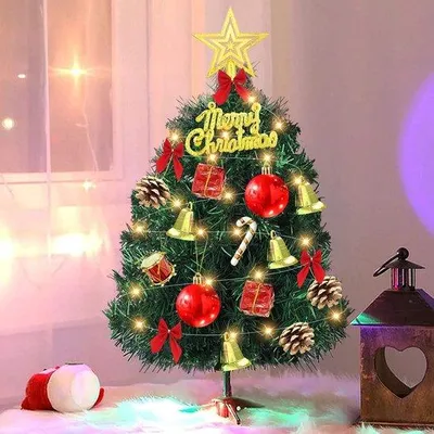 Productafbeelding van 30 cm, tafelkerstboom met led-lichtketting | Kunstkerstboom, kerstdecoratie, kerstboom met kerstboomversiering