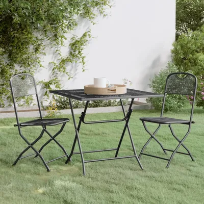 Produktbild von The Living Store 3-tlg. Garten-Essgruppe Streckgitter Anthrazit