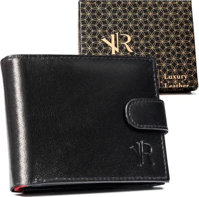 Produktbild von Rovicky | Großes Portemonnaie, mit Lederverschluss, für Männer, Schwarz, Rot, 12.5x10 cm