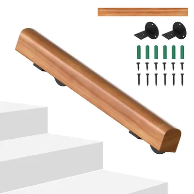 Produktbild von Eikuavons Wandhandlauf aus massivem Kiefernholz 50 cm, Ø5 cm, rutschhemmender Holzhandlauf für Treppe Flur Bad, inkl. Montagezubehör
