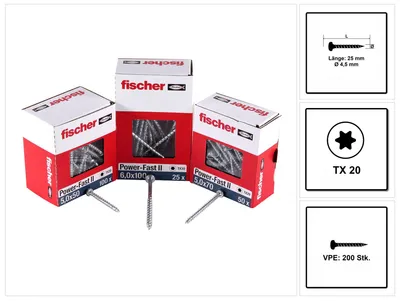 Produktbild von Fischer Spanplattenschraube 4,5x25 PowerFast FPF II PTF BC, Panhead, Innenstern TX, Vollgewinde