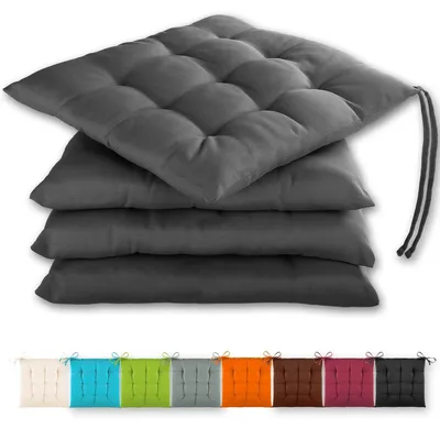 Productafbeelding van Set van 4 zitkussens 40x40x3cm met bevestigingsriemen voor binnen- en buitengebruik