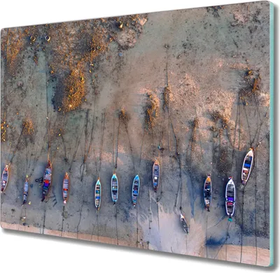 Produktbild von Coloray Hackbrett Küchenbrett Kochplattenabdeckung Schneidebrett Herdabdeckplatte 60x52 cm - Boote Küste Strand