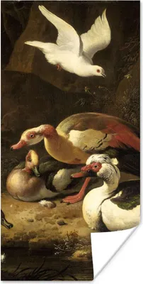 Produktbild von MuchoWow® Poster Enten - Gemälde von Melchior d'Hondecoeter 20x40 cm - Plakat - Foto