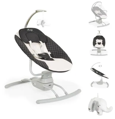 Produktbild von Moni Babywippe elektrisch Rocky Kissen Musik Stofftier Moskitonetz Fernbedienung beige