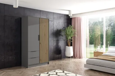 Produktbild von ALTDECOR Kleiderschrank mit selbstschließenden, Lamellentüren, Lamellen, Flügeltüren - NELIA - 100 cm Graphit