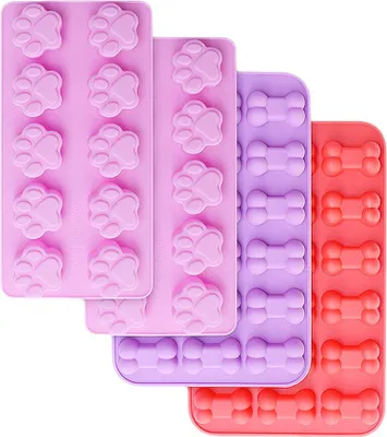 Image de 4PCS Moule à patte Et Moule à os de chien Moules à pâtisserie en silicone, Moule à biscuits, Moule à muffins, Moule à bonbons, Moules à biscuits au chocolat Pour Animaux Et Enfants