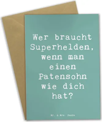 Produktbild von Mr. & Mrs. Panda Klappkarte Spruch Patensohn Held - Meeresbrise - Geschenk, osterkarten, kommunionskarte, Patenkind, osterkarte, Taufpate, Geburtstage, hochzeitskarten