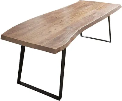 Produktbild von Esszimmertisch 260x100 cm Halmstad, Baumkantentisch naturfarben, Akazienholz massiv, schräges U-Gestell aus Metall schwarz
