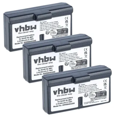 Produktbild von vhbw 3x Akku Ersatz für Sennheiser BA90, E90, E180 für Wireless Headset Kopfhörer (60 mAh, 2,4 V, NiMH)