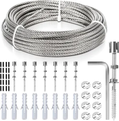 Produktbild von TolleTour 12M Rankhilfe Edelstahl Unterstützung für Kletterpflanzen, komplettes Drahtseil Stahlseil Set mit Wandhalterung und Seildurchmesser 3 mm