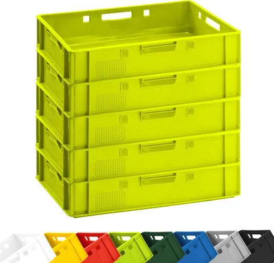 Produktbild von Fleischerkiste E1 Lagerkiste 60x40x12,5 cm | 5x Fleischkiste Metzgerkiste flach | extrem vielseitige Stapelkiste | lebensmittelecht, robust, stapelbar
