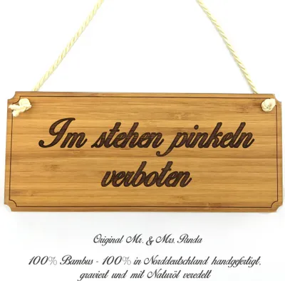 Produktbild von Mr. & Mrs. Panda Schild Im stehen pinkeln verboten - Geschenk, Landhaus, wandtafel, Graviert, Shabby, Wegweiser, Geschenkidee, Firmenschild, Werbeschild, Türschild
