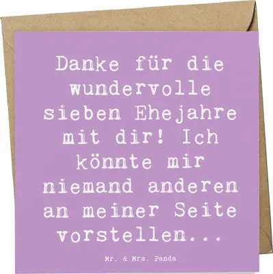 Produktbild von Mr. & Mrs. Panda Grußkarte Spruch 7. Hochzeitstag Kupferhochzeit - Lavendeltraum - Geschenk, sieben Jahre Ehe, Heiraten, Liebe, doppelkarte, Geschenke, Klappkarte, Heirat