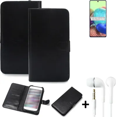 Produktbild von K-S-Trade Wallet Case Handyhülle kompatibel mit Oppo A72 5G Schutzhülle Flip cover Flipstyle Tasche Hülle Flipcover Slim Bumper schwarz + in ear