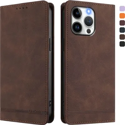 Produktbild von Hülle für iPhone 14 Pro Max, Retro Kunstleder Ständer Klapphülle mit Kartenfächer und Magnetische Braun