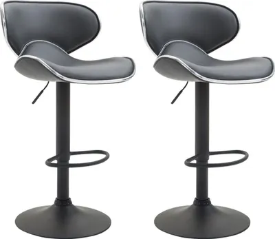 Image de set de 2 tabourets de bar - Tabouret haut - Position assise confortable, similicuir | Couleur : gris | Couleur de base : noir