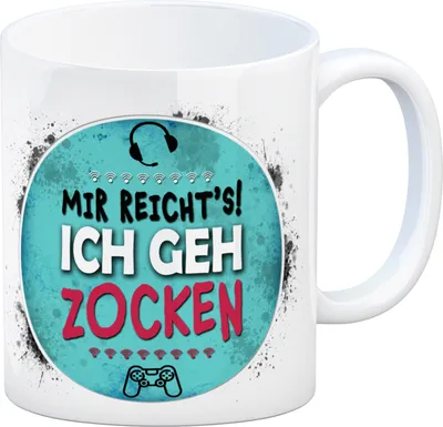 Produktbild von Kaffeebecher mit Spruch: Mir reicht's! Ich geh zocken Kaffeetasse Tasse