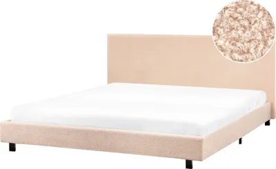 Produktbild von BELIANI Polsterbett Beige Bouclé mit Lattenrost 180x200 cm Hohes Kopfteil Metallbeine Klassisch Schlicht Schlafzimmer Bettrahmen Stoffbett Doppelbett