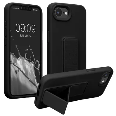 Produktbild von kwmobile Handyhülle für Apple iPhone 17e / iPhone 16e Hülle - TPU Silikon Case mit Fingerhalter und Stand - Schutzhülle Cover in Schwarz