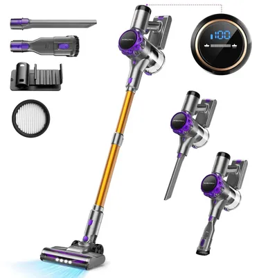 Immagine prodotto di Aspirapolvere senza filo - Aspirapolvere a bastone e portatile S3P - Potenza 300 W - Filtro HEPA - Senza sacchetto - Serbatoio della polvere da 1–2 l - Autonomia della batteria fino a 59 min - Spina UE - Bianco